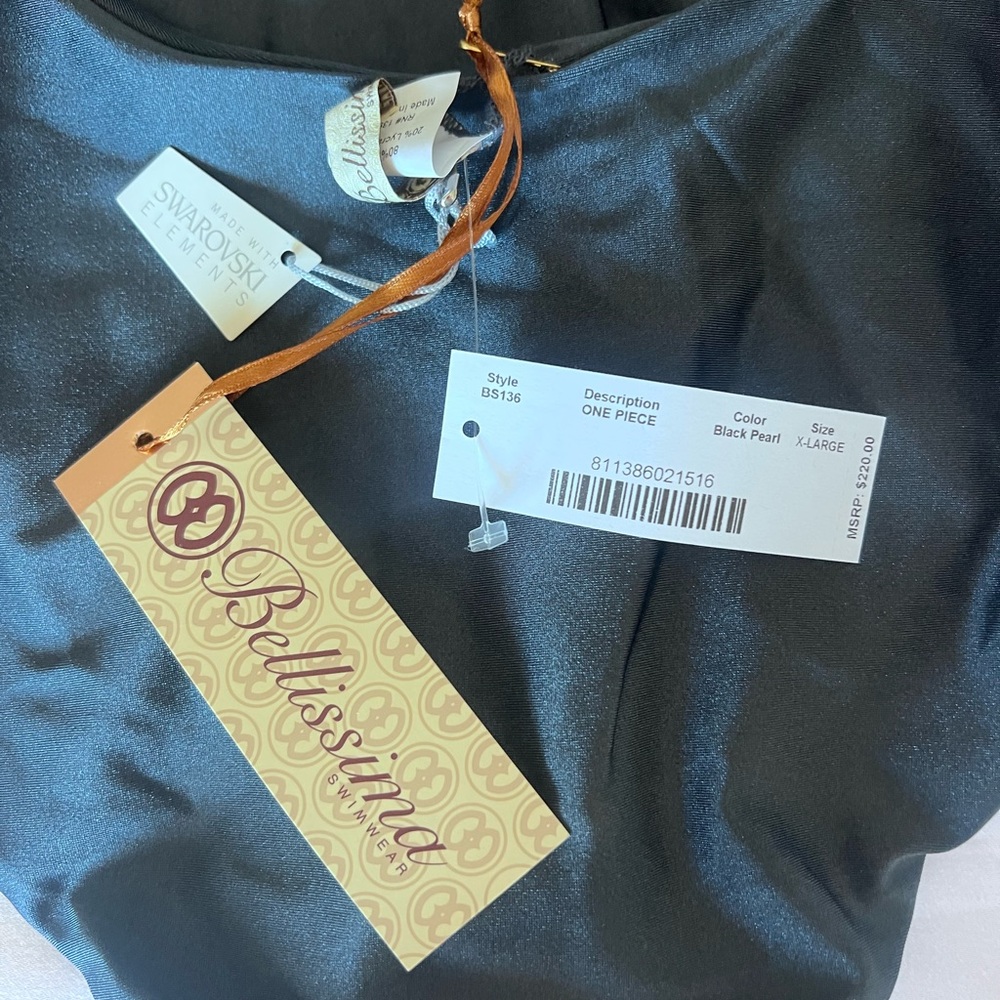Bellissima Elegant Black Halter Swimsuit with Swarovski crystals Sz XL NWT - Picture 5 of 13